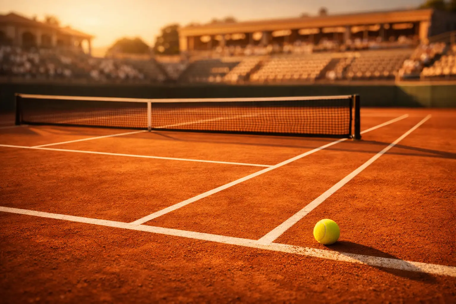 Pokal und Tennisschläger auf dem Sandplatz eines Grand-Slam-Turniers