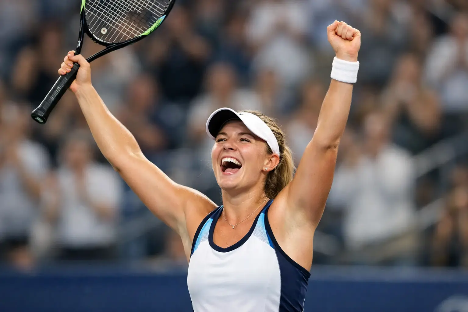 Tennisspielerin jubelt nach gewonnenem Matchball