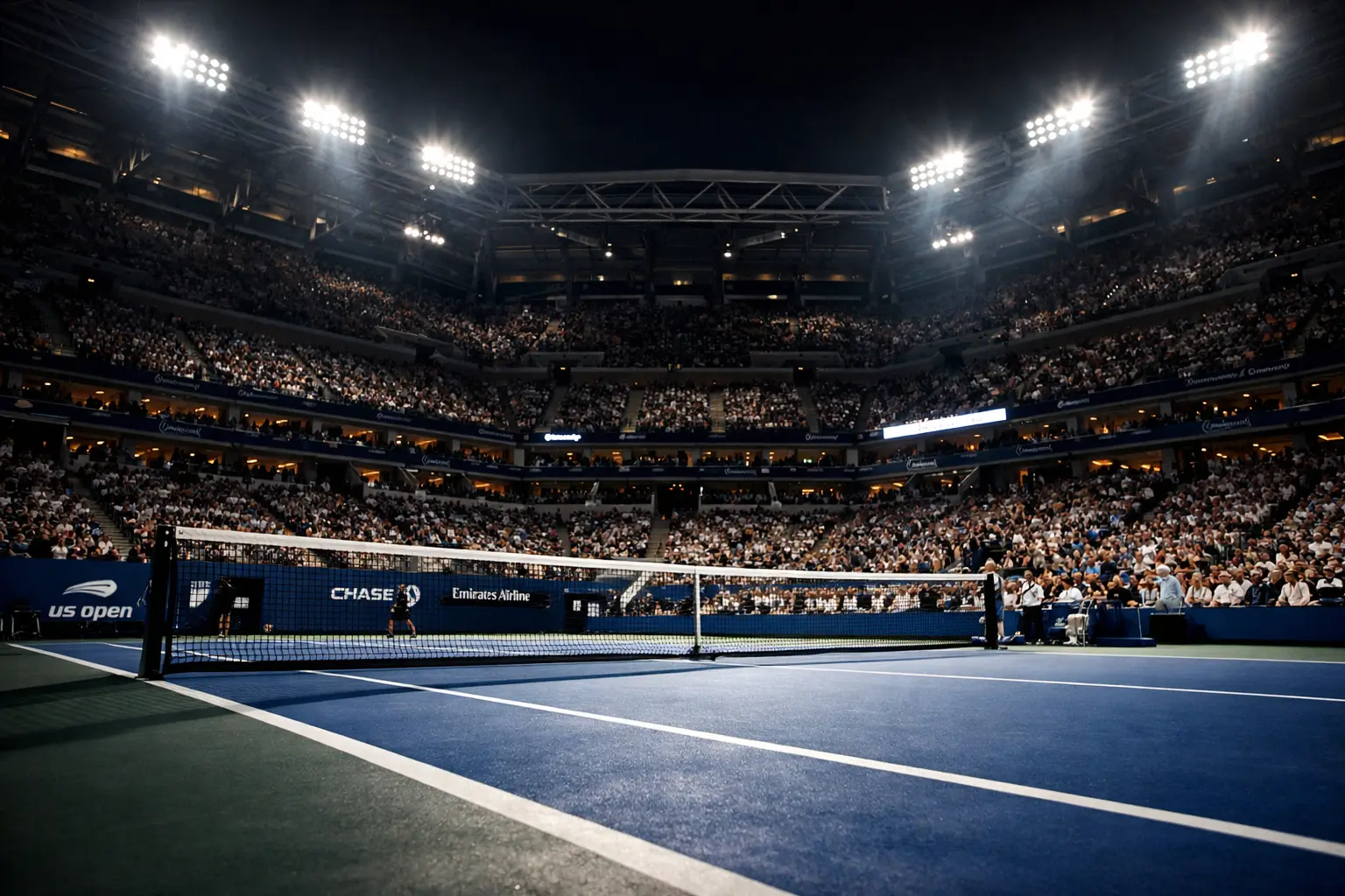 Nachtmatch im Arthur Ashe Stadium bei den US Open mit Flutlicht