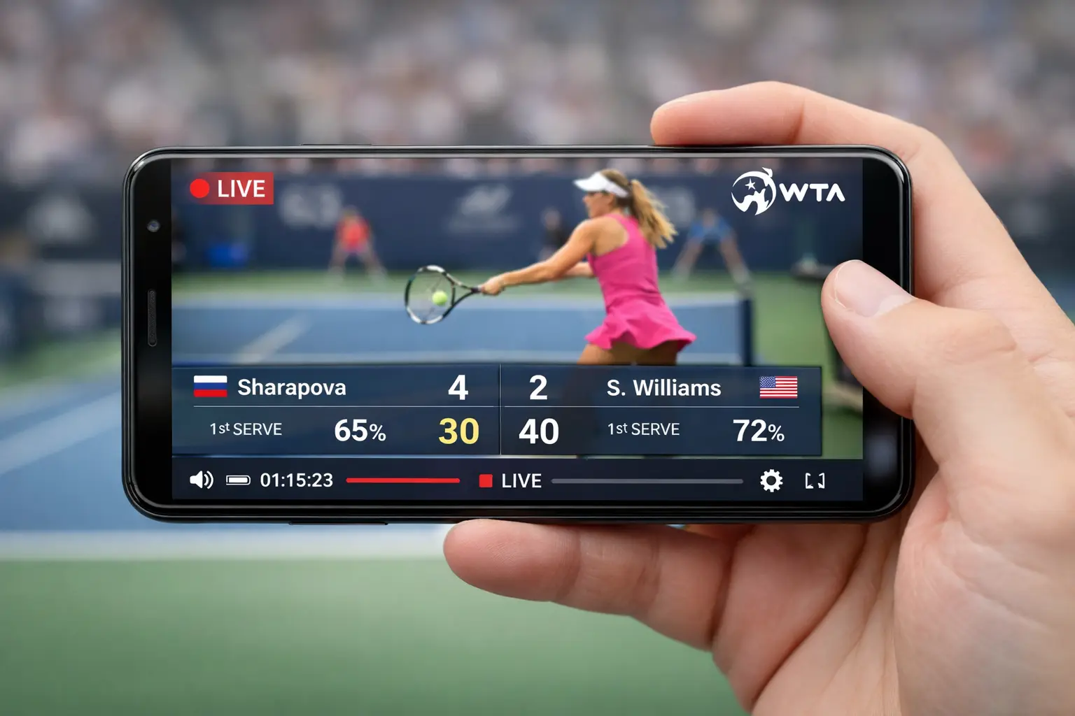Smartphone mit Tennis-Livestream und Statistiken