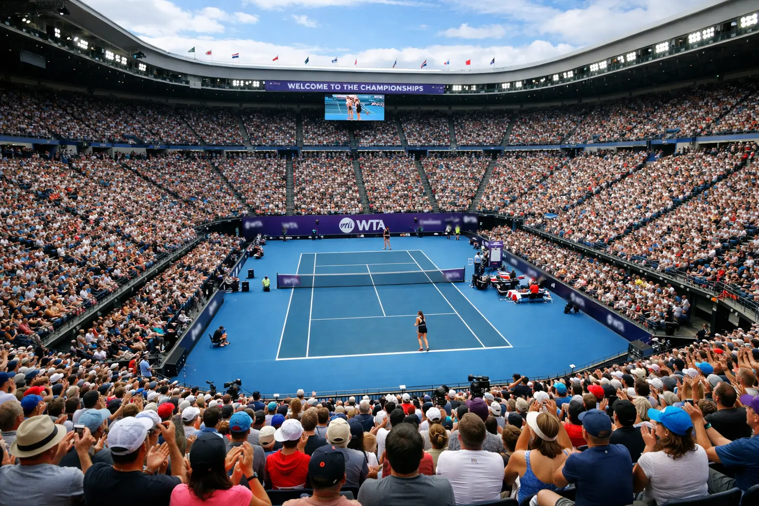 Volle Zuschauertribüne bei einem großen WTA-Turnier